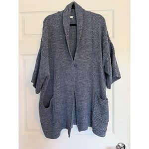 Poetry Chunky Knit Oversized Cardigan Size S Blue Shawl Collar Lagenlook